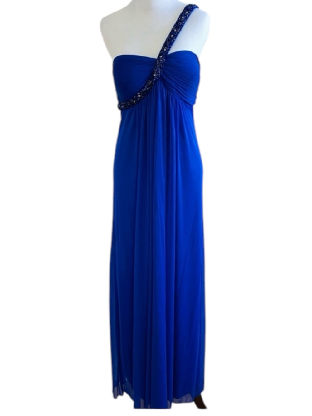 XSCAPE DRESS JOANNA CHEN Y2K EVENING GOWN ONE SHOULDER ROYAL BLUE Sz 12 GODDESS